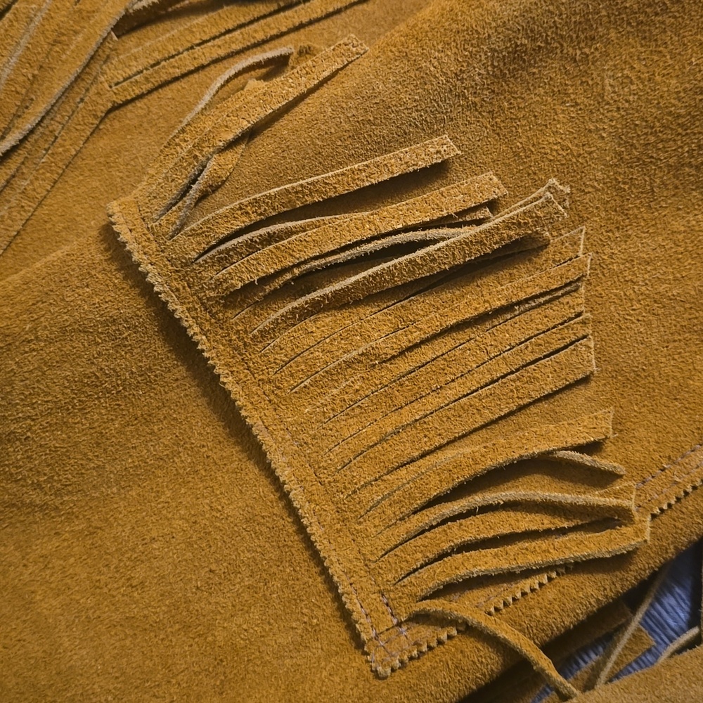 VINTAGE Men’s Fringe Suede Jacket - Burnt Orange Brown Sz‎ L / XL - Picture 12 of 14
